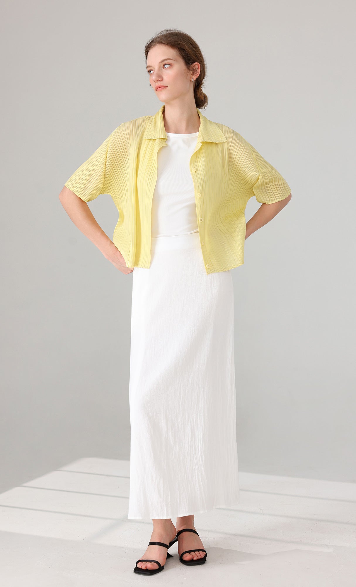 Palette collard pleated shirts_yellow