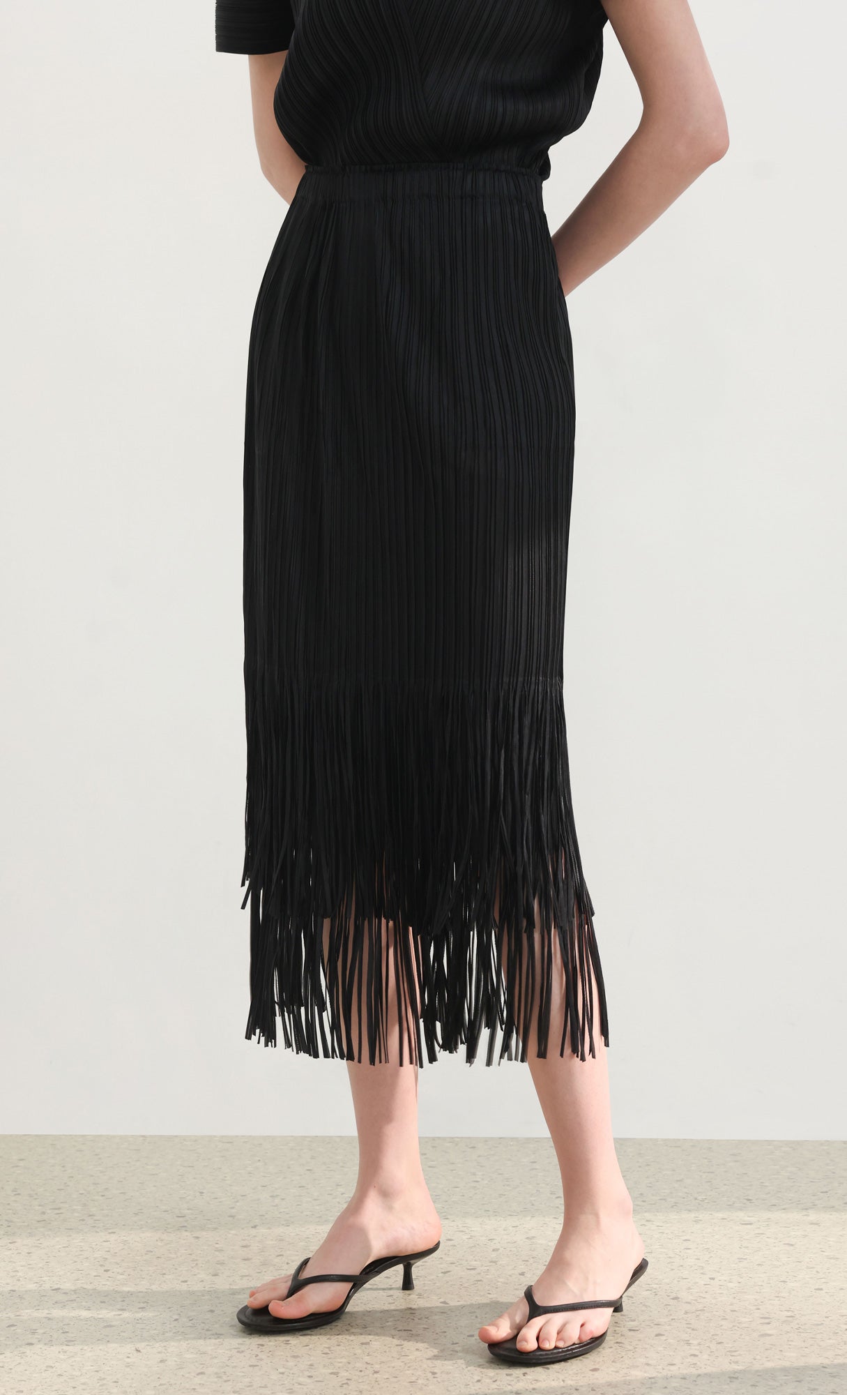 Fringe pleated skirt_black