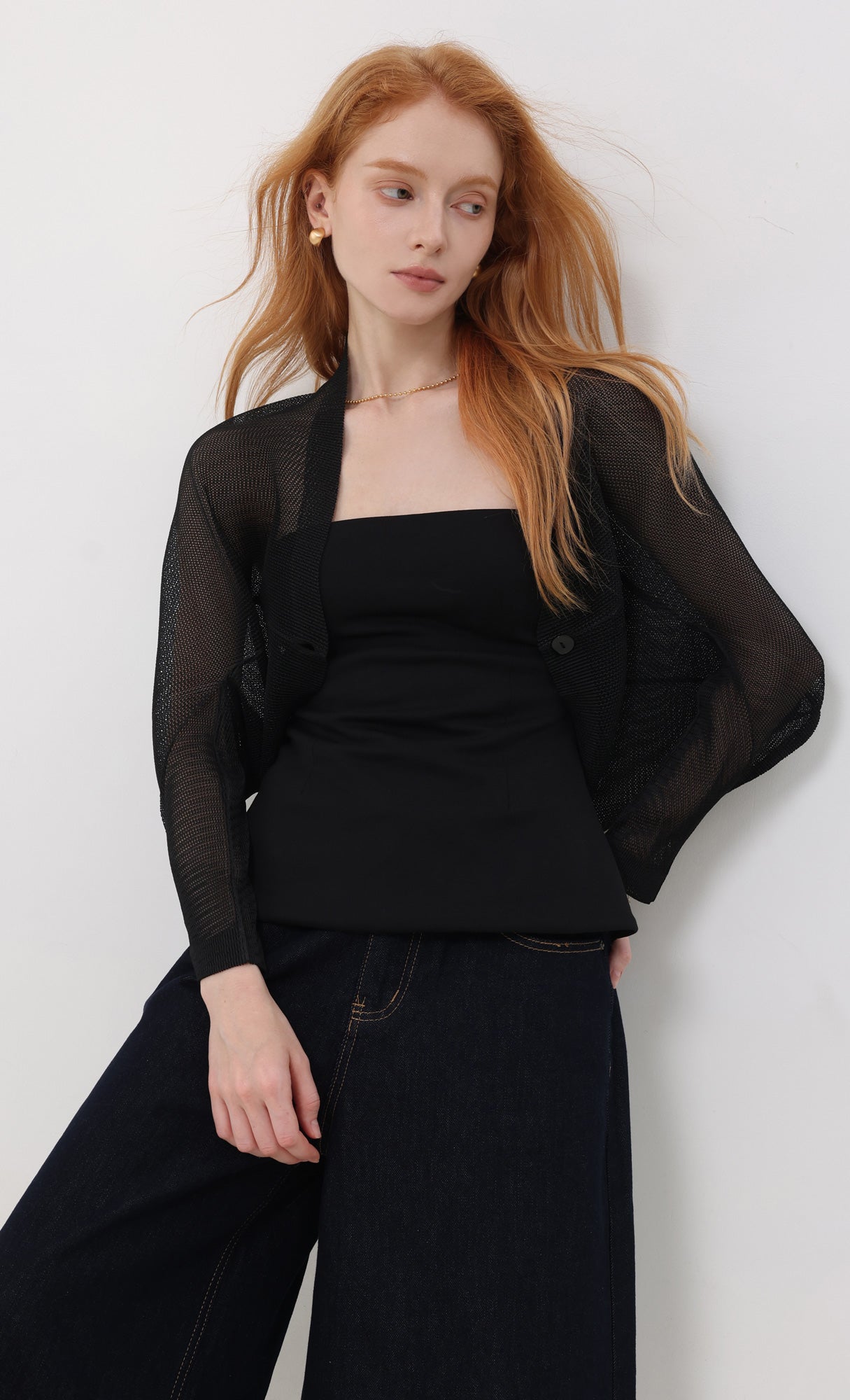Lucid pleated mesh cardigan_black