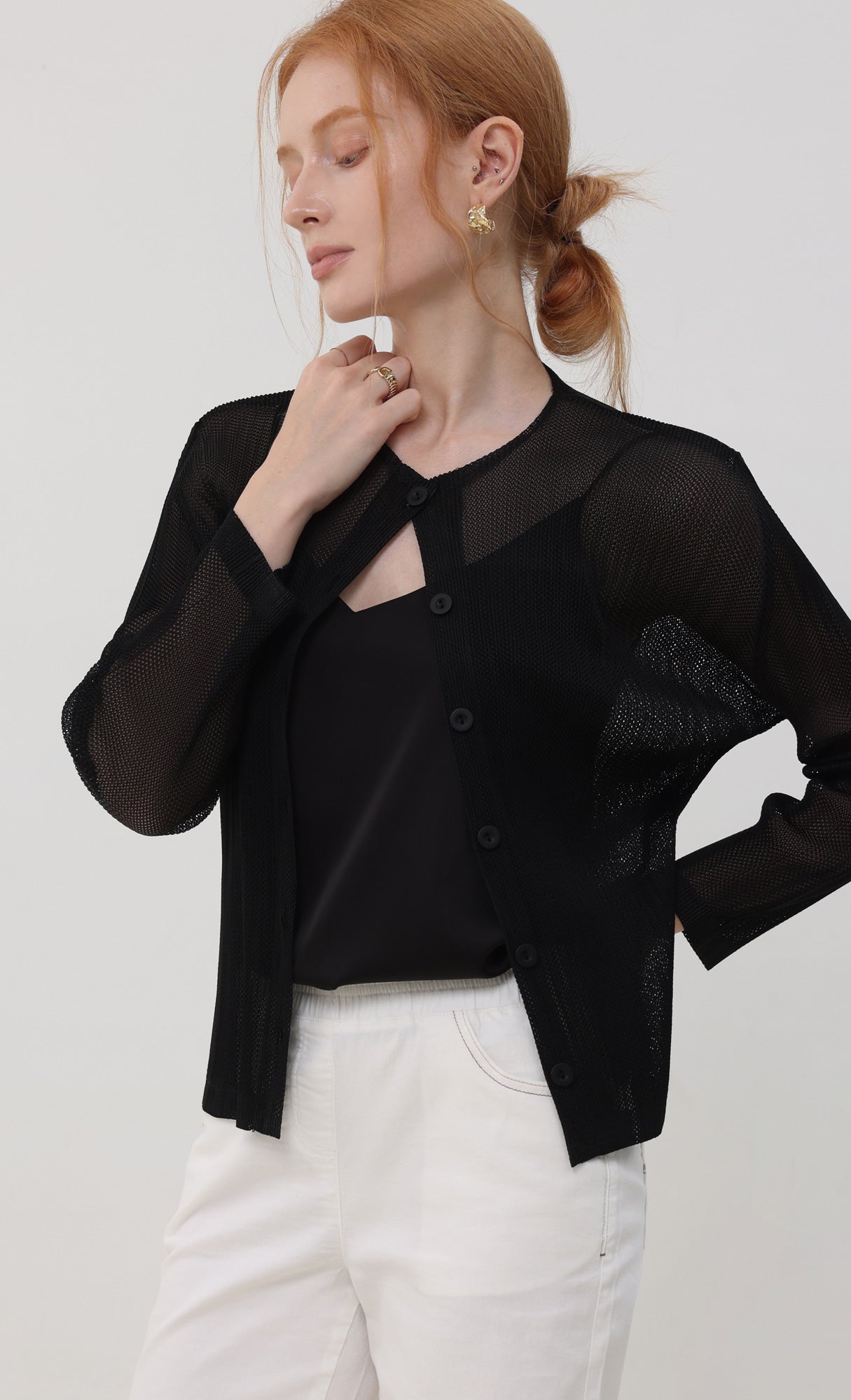 Sheer pleated cardigan_black