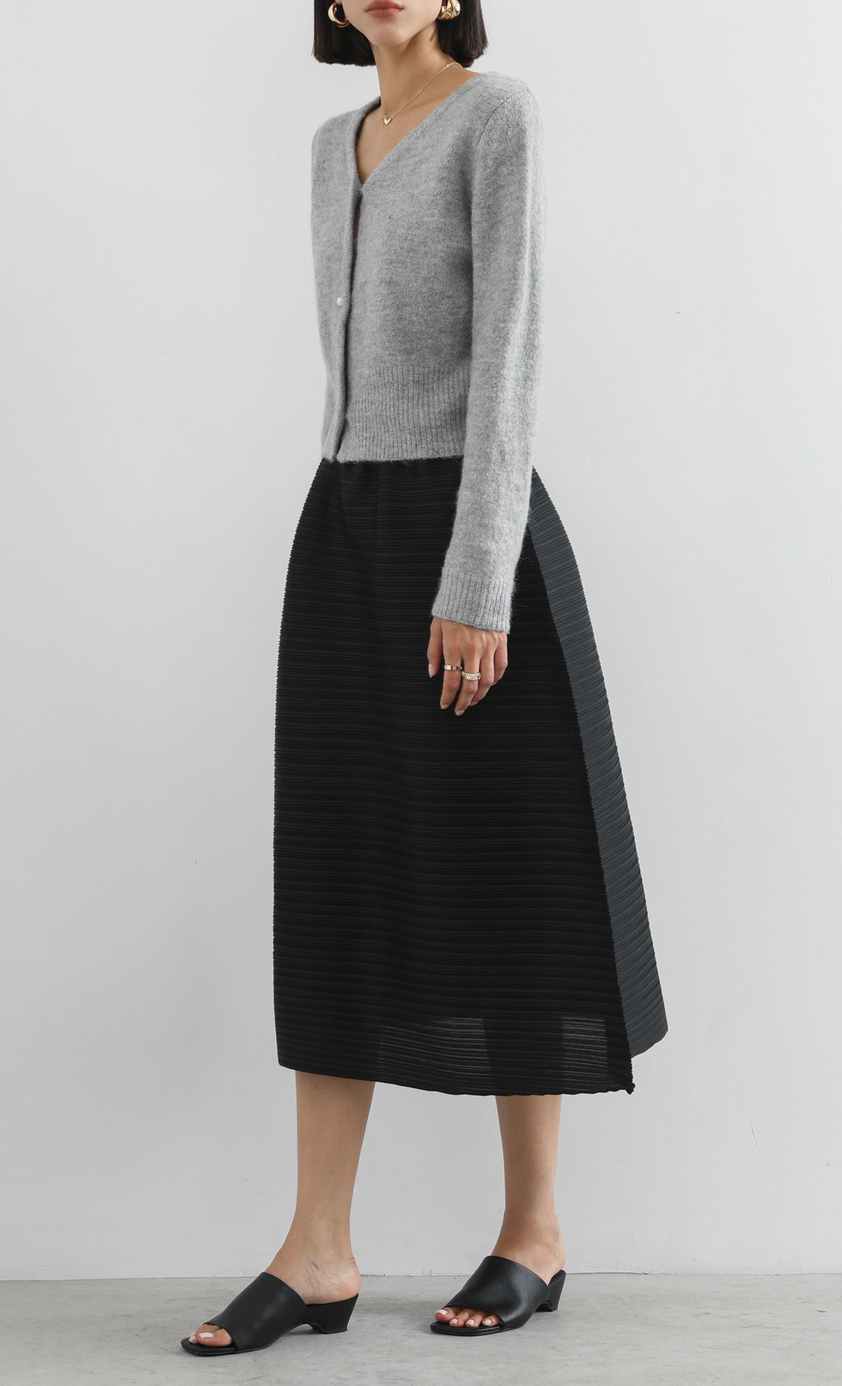 horiz pleated midi skirt_black