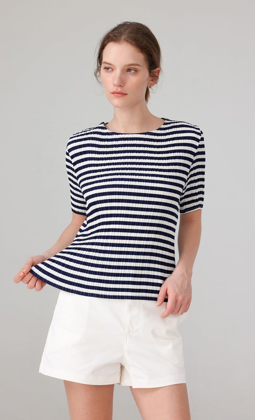Marine Stripe Pleated Top (stripe)