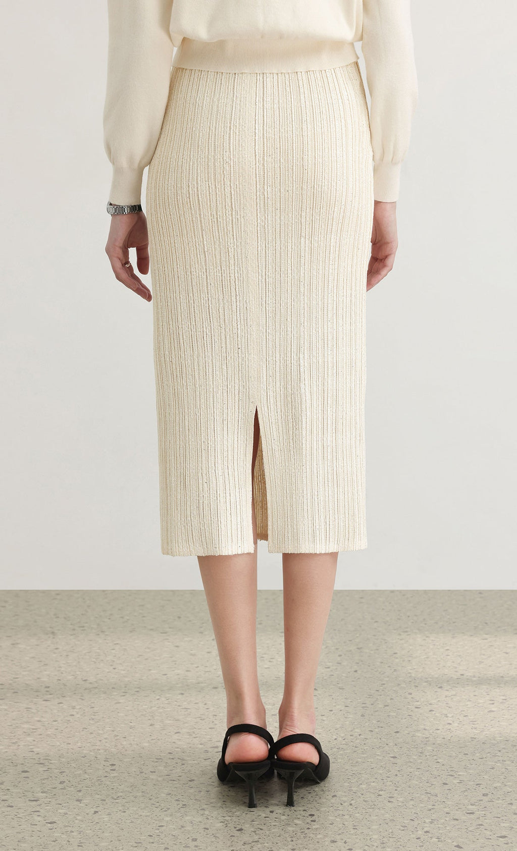 Tweed pleats banding skirt_ivory