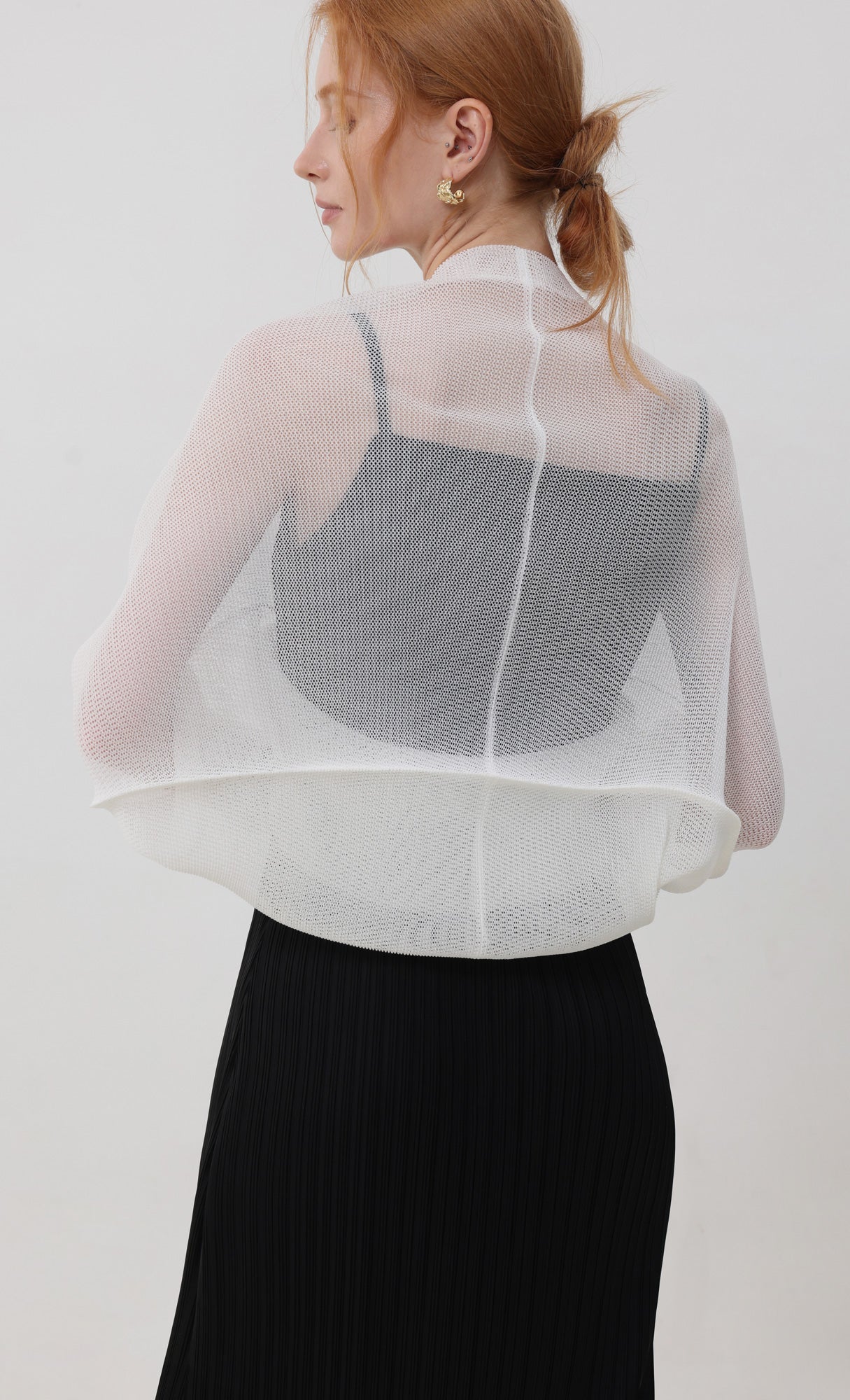 Lucid pleated mesh cardigan_ivory