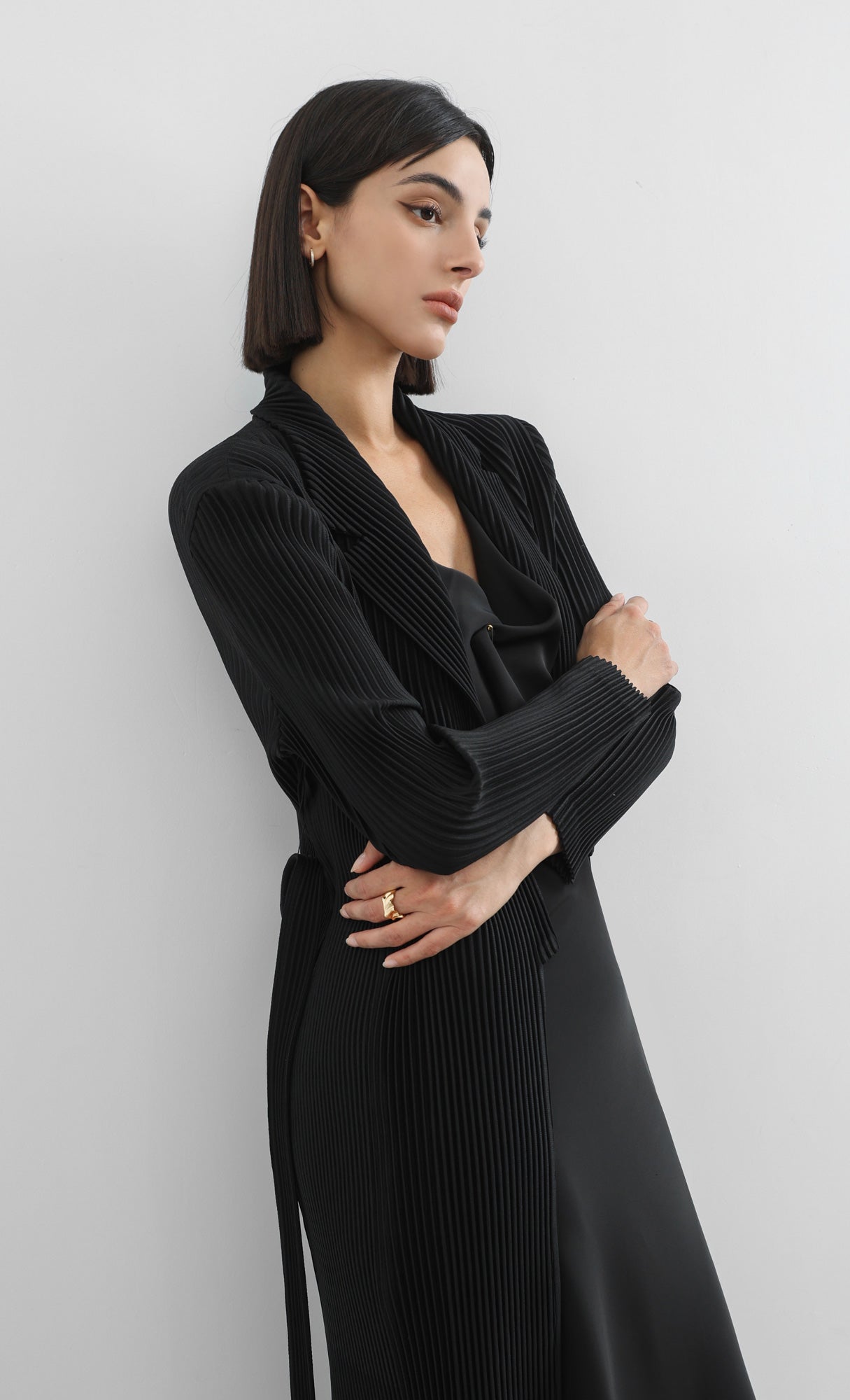 haze pleated belted trench_black