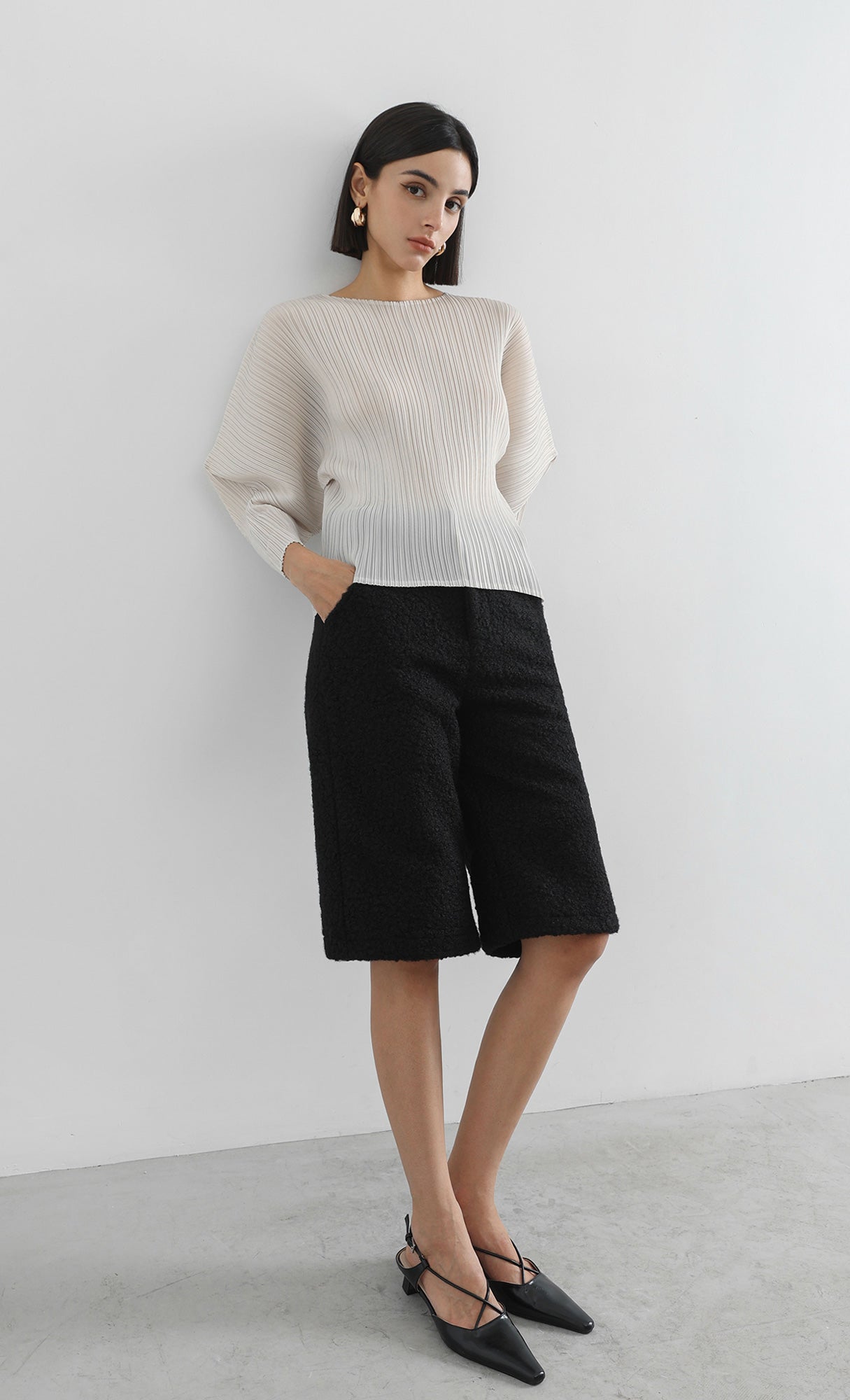 bloom pleated blouse_ivory