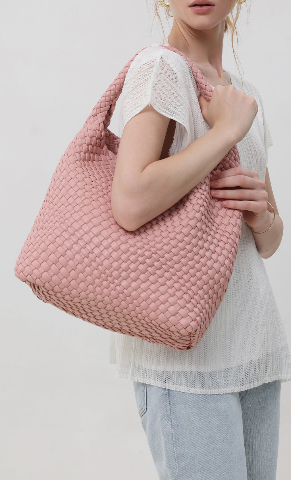 Color weaving hobo bag_lightpink