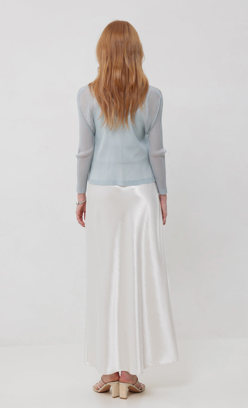 Sheer pleated cardigan_skyblue