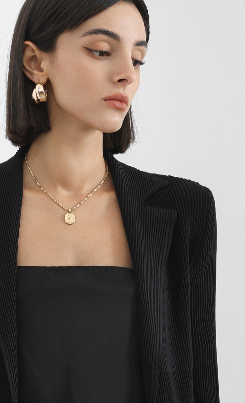 curve pleated set-up jacket_black