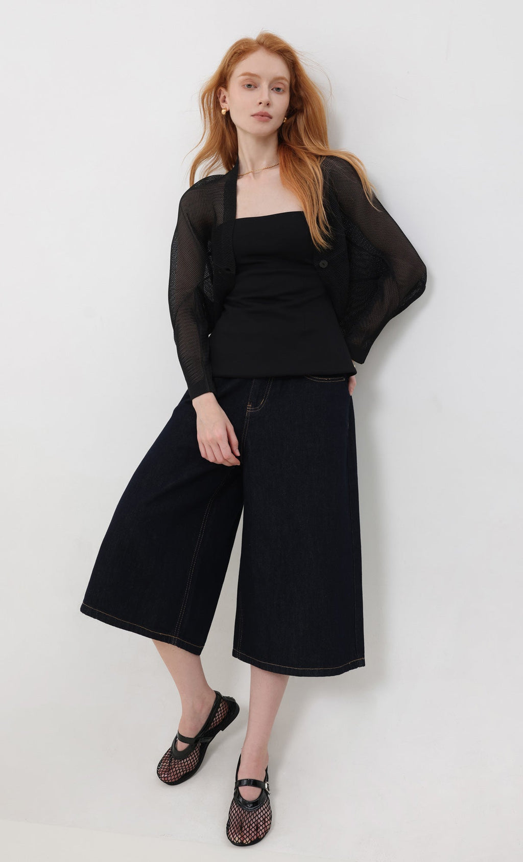 Lucid pleated mesh cardigan_black