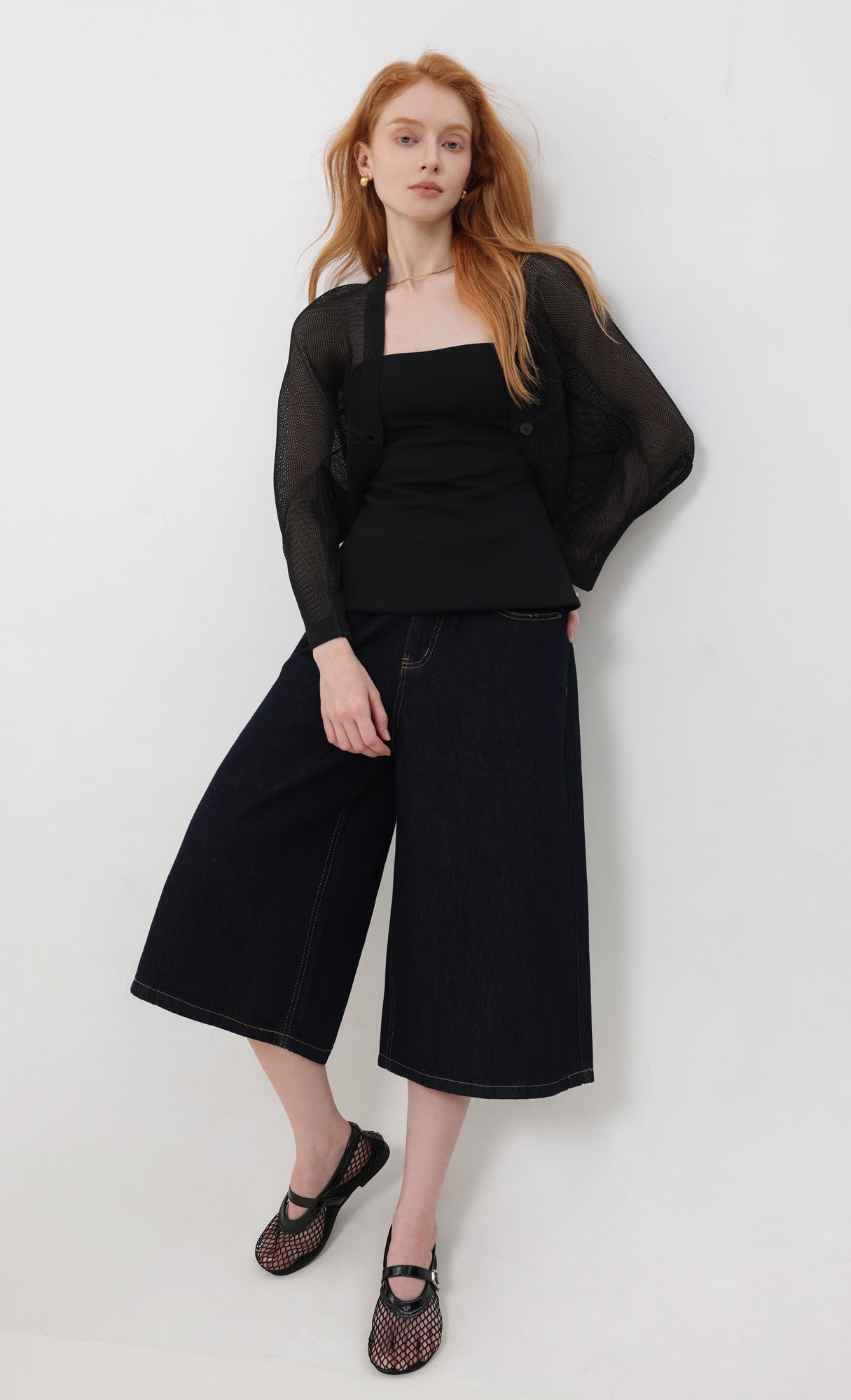 Lucid pleated mesh cardigan_black