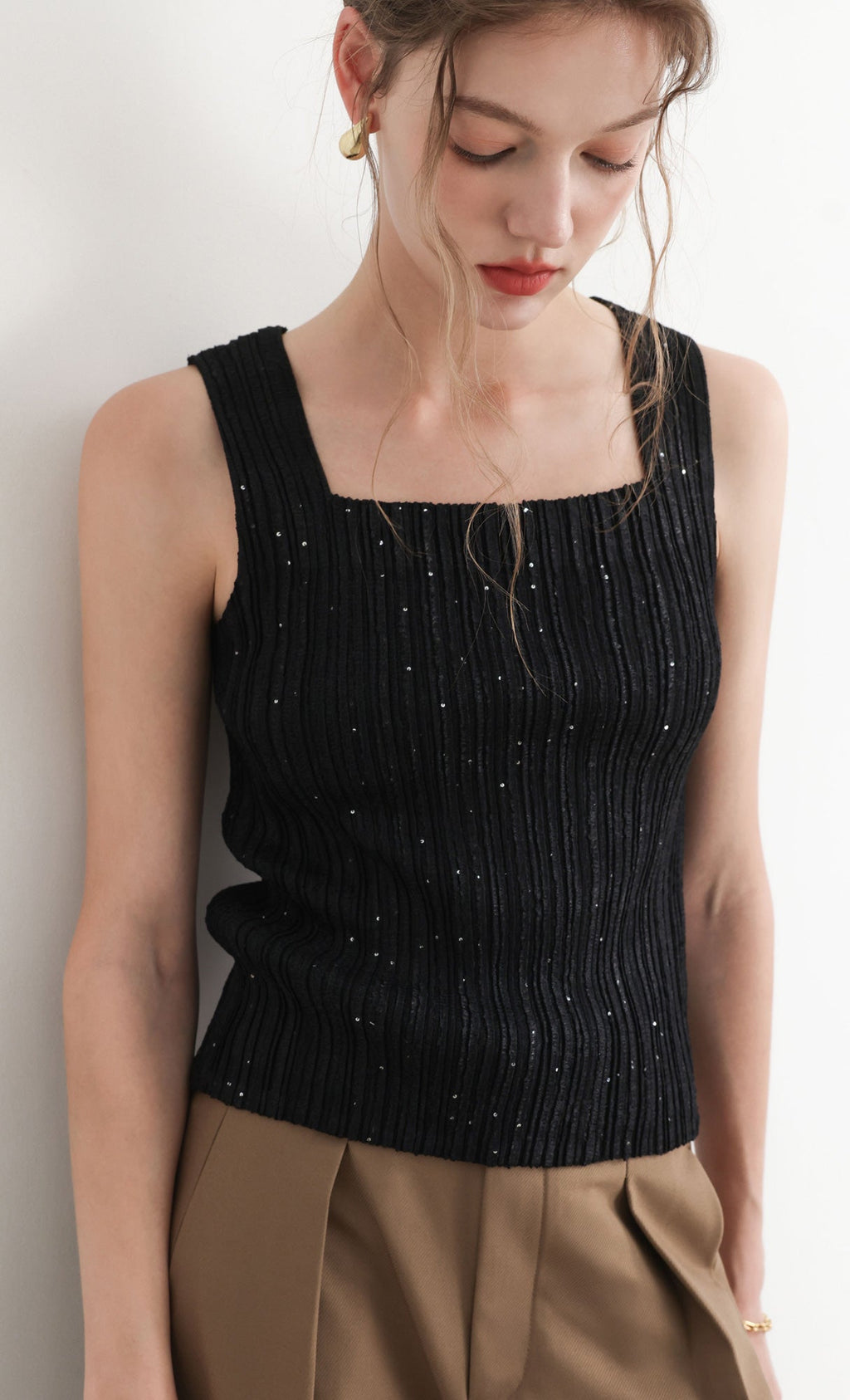 Tweed pleats top_black