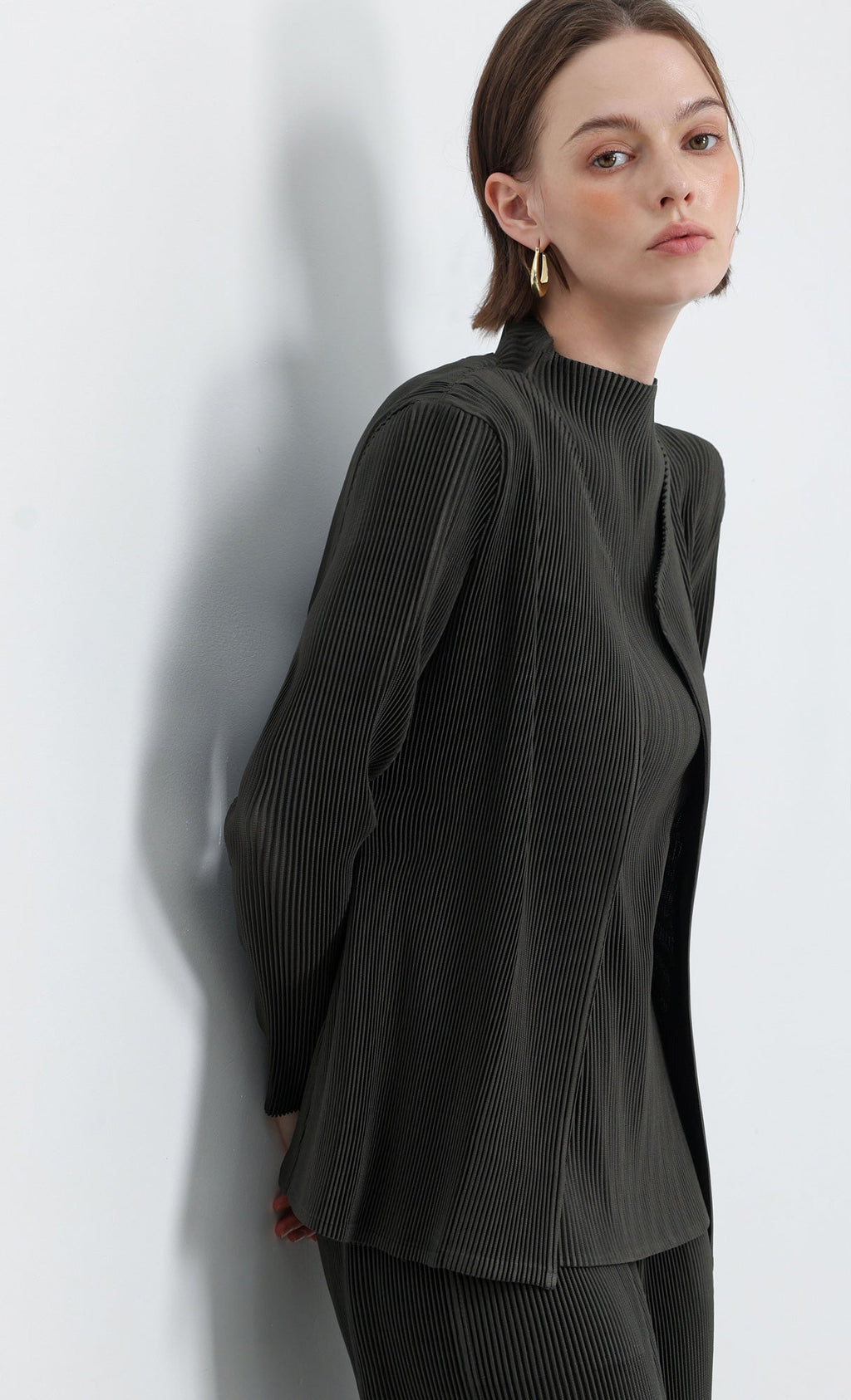 Essential Pleated Cardigan_Khaki