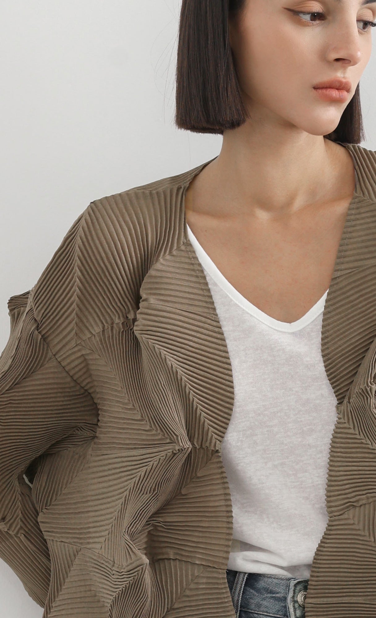 geo pleated jacket cardigan_brown