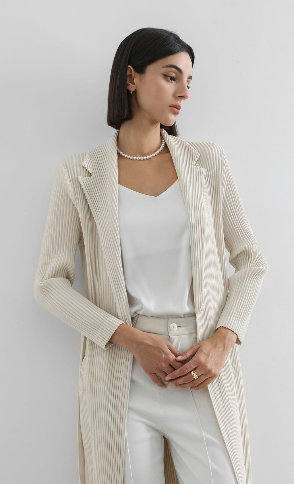 haze pleated belted trench_ivory