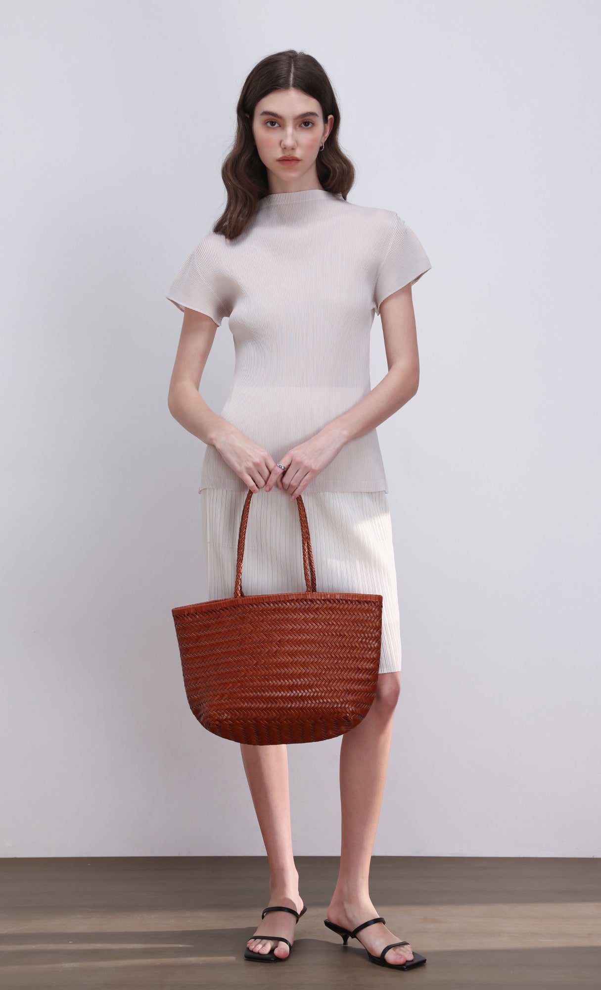 [Pouch SET] Kevin weaving leather shoulder bag_camel