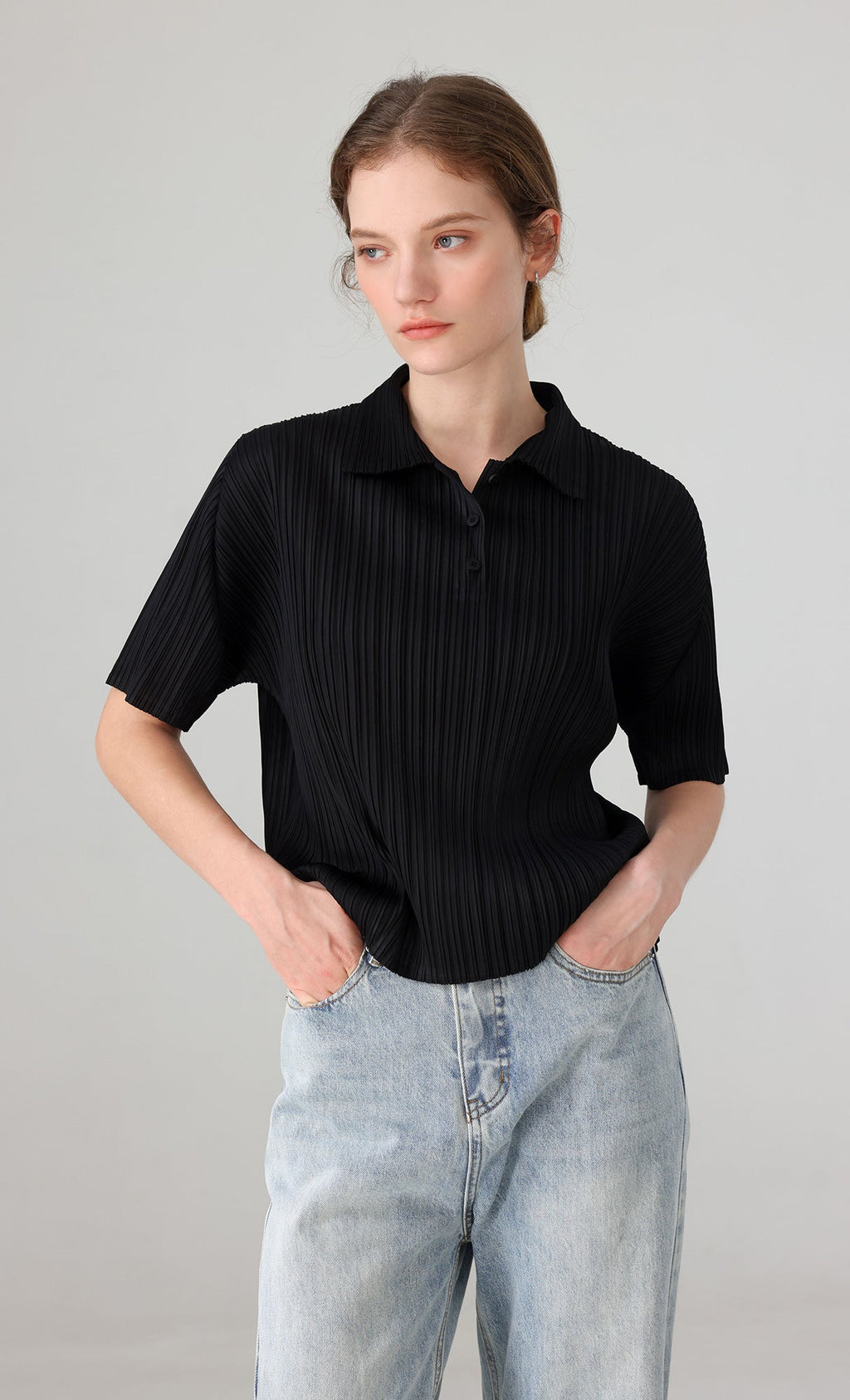Essen Collard pleated Shirts_black