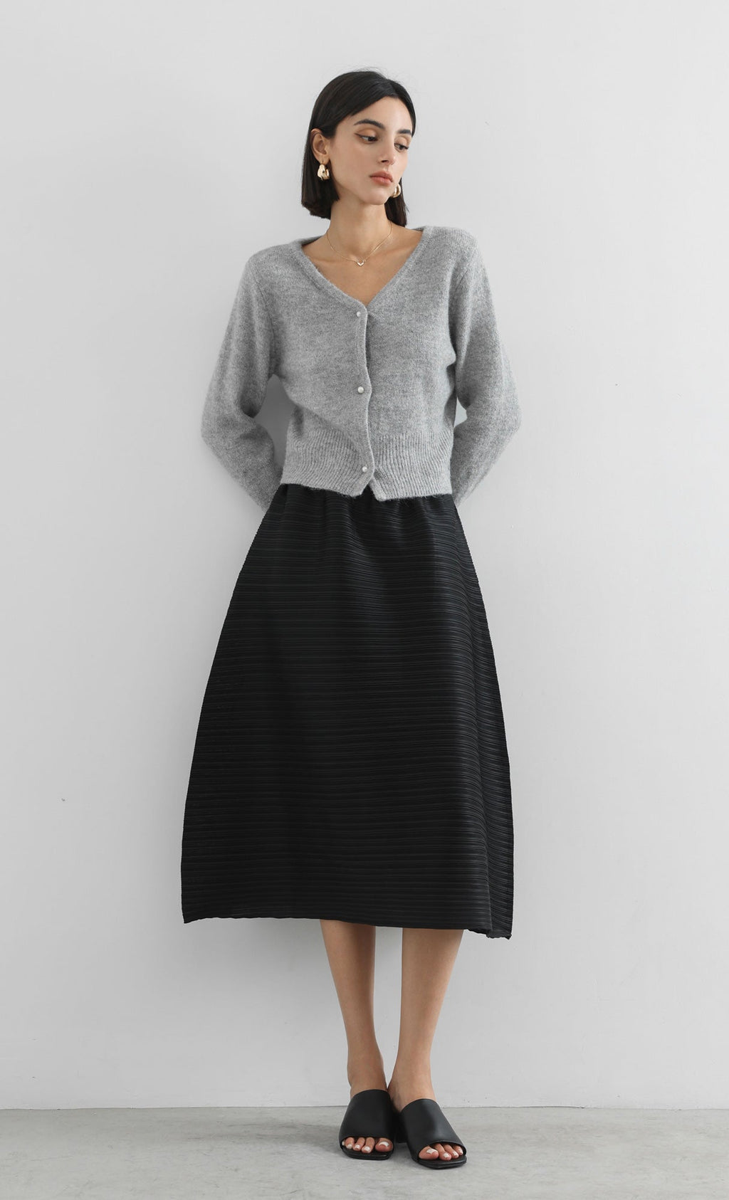 horiz pleated midi skirt_black