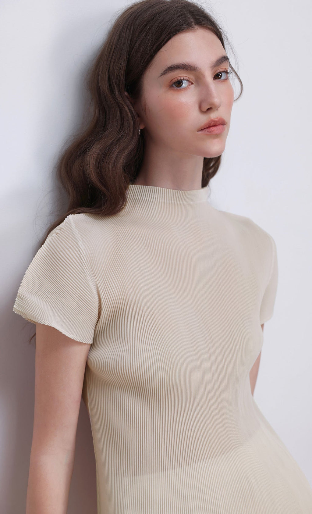 Lao pleated half neck top_light-beige