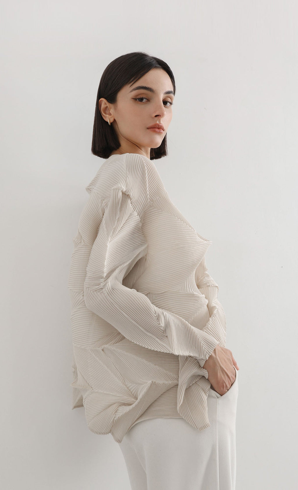 geo pleated jacket cardigan_beige