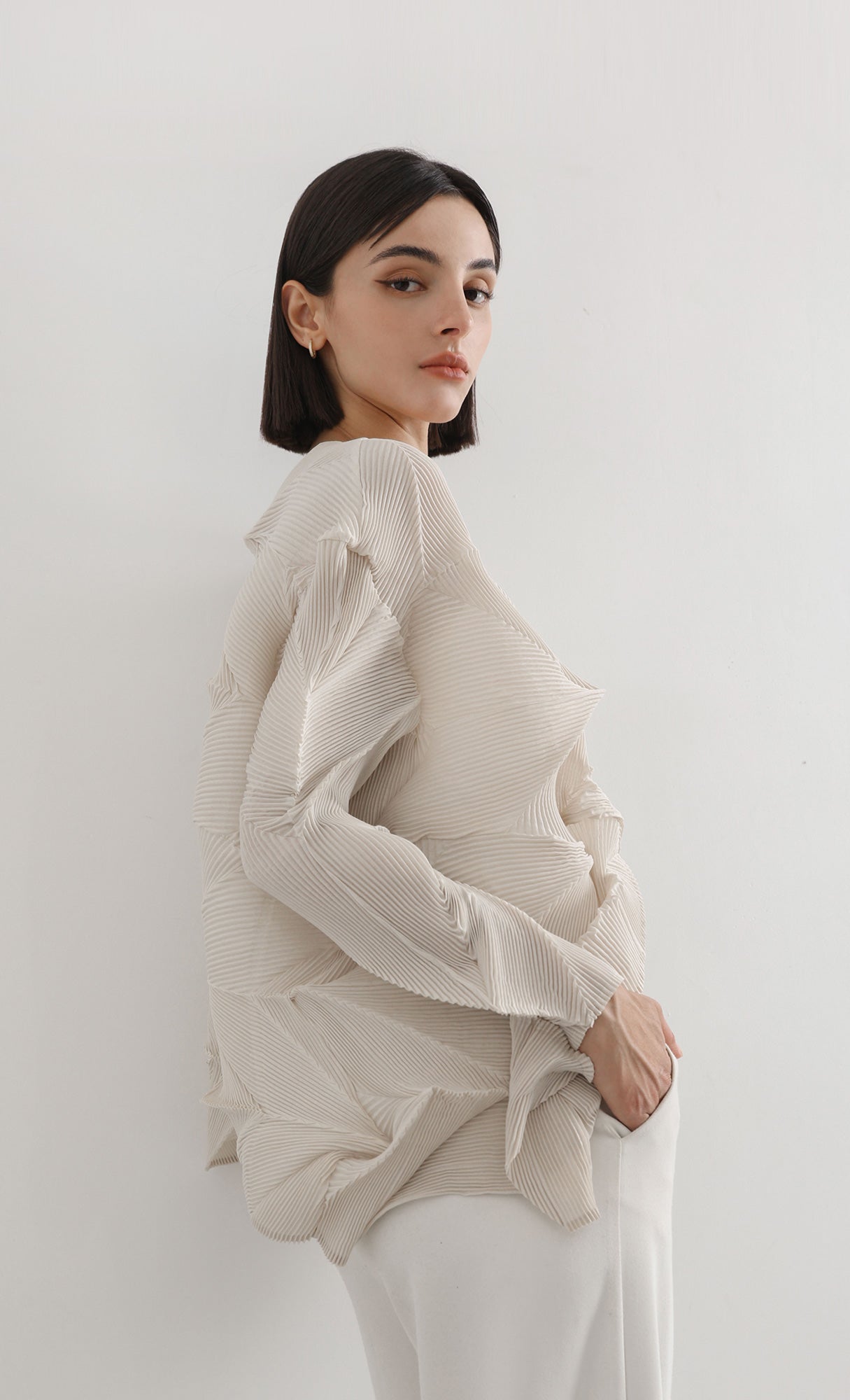 geo pleated jacket cardigan_beige