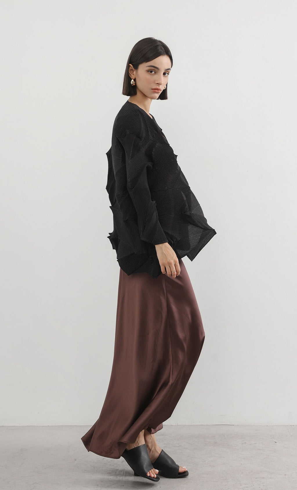 geo pleated jacket cardigan_black