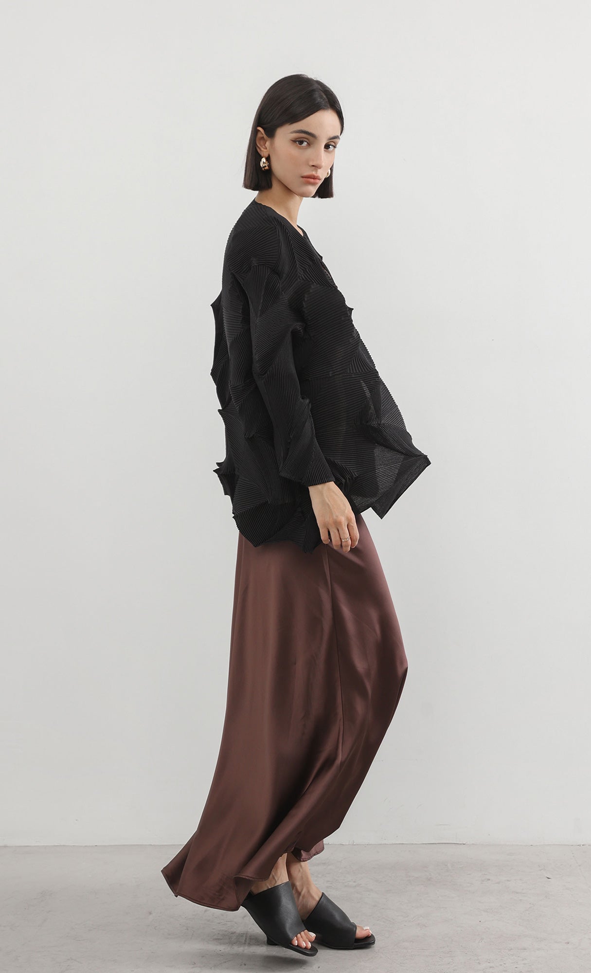 geo pleated jacket cardigan_black
