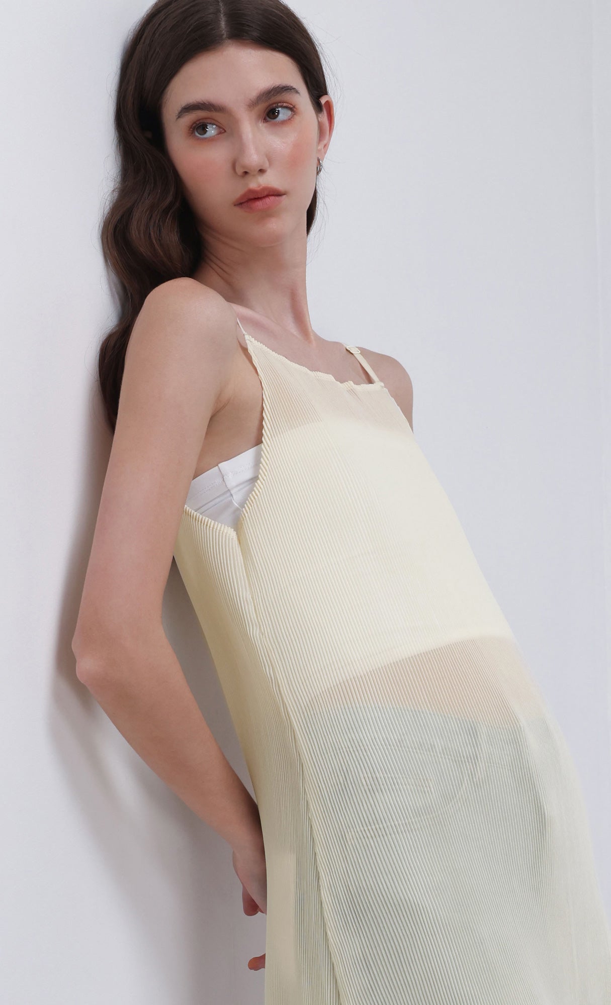 Sheer pleated layering dress_ivory