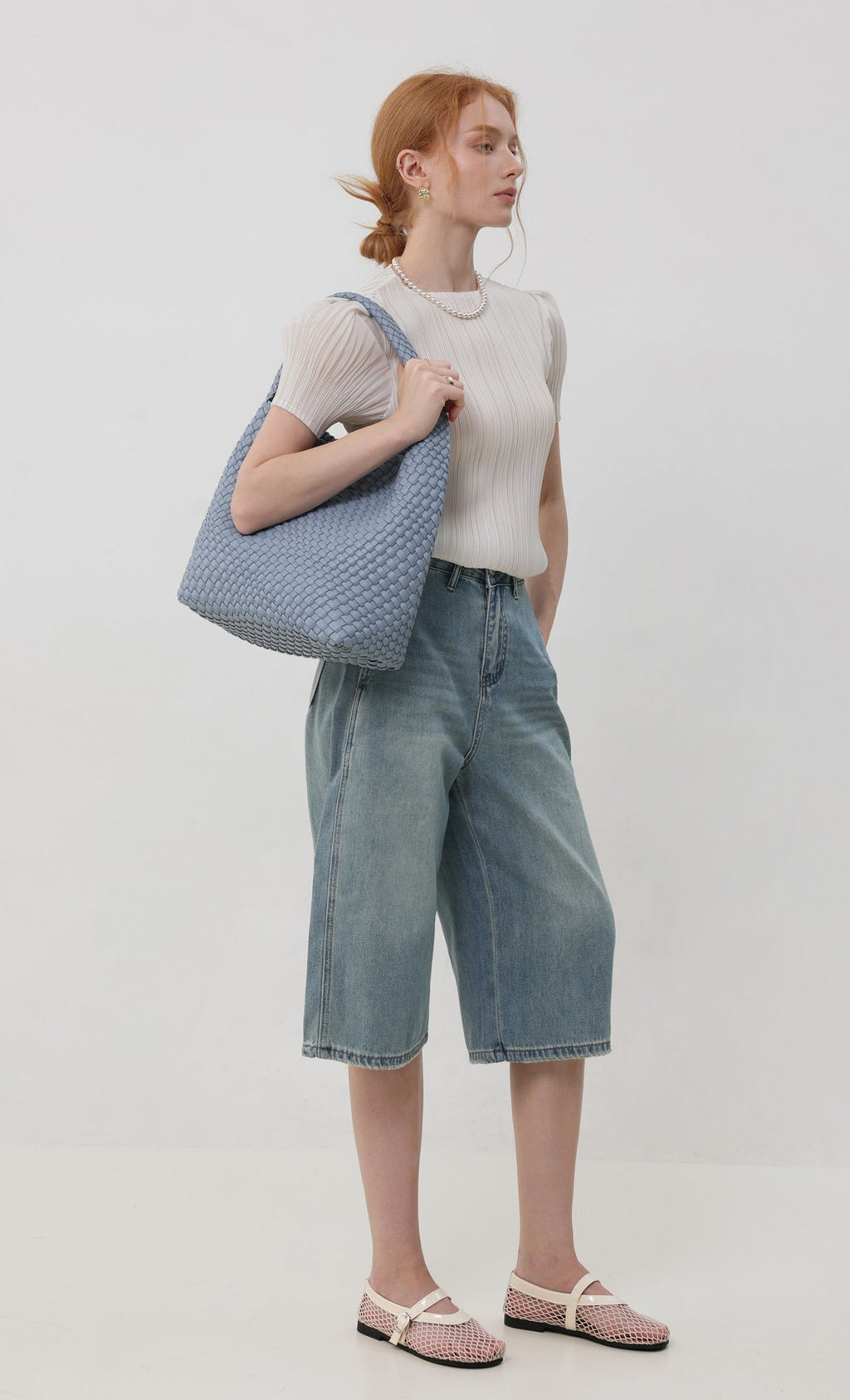 Color weaving hobo bag_skyblue