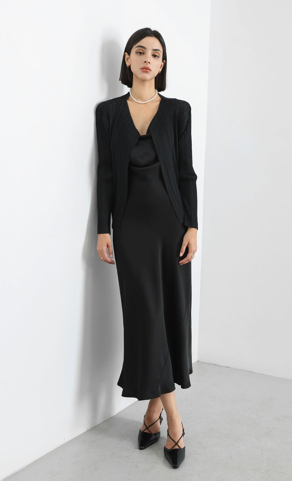 modi pleated cardigan_black