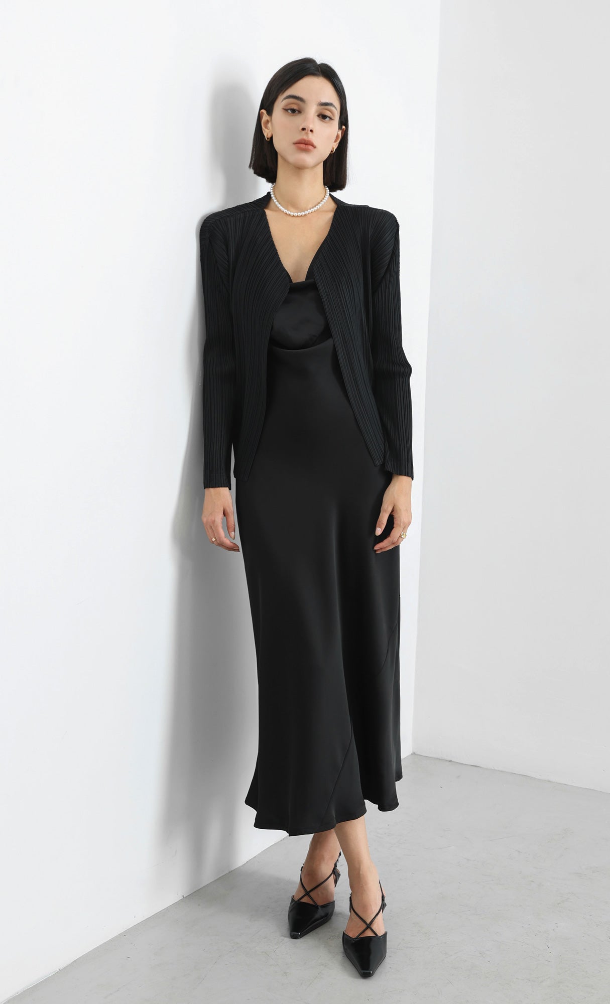 modi pleated cardigan_black