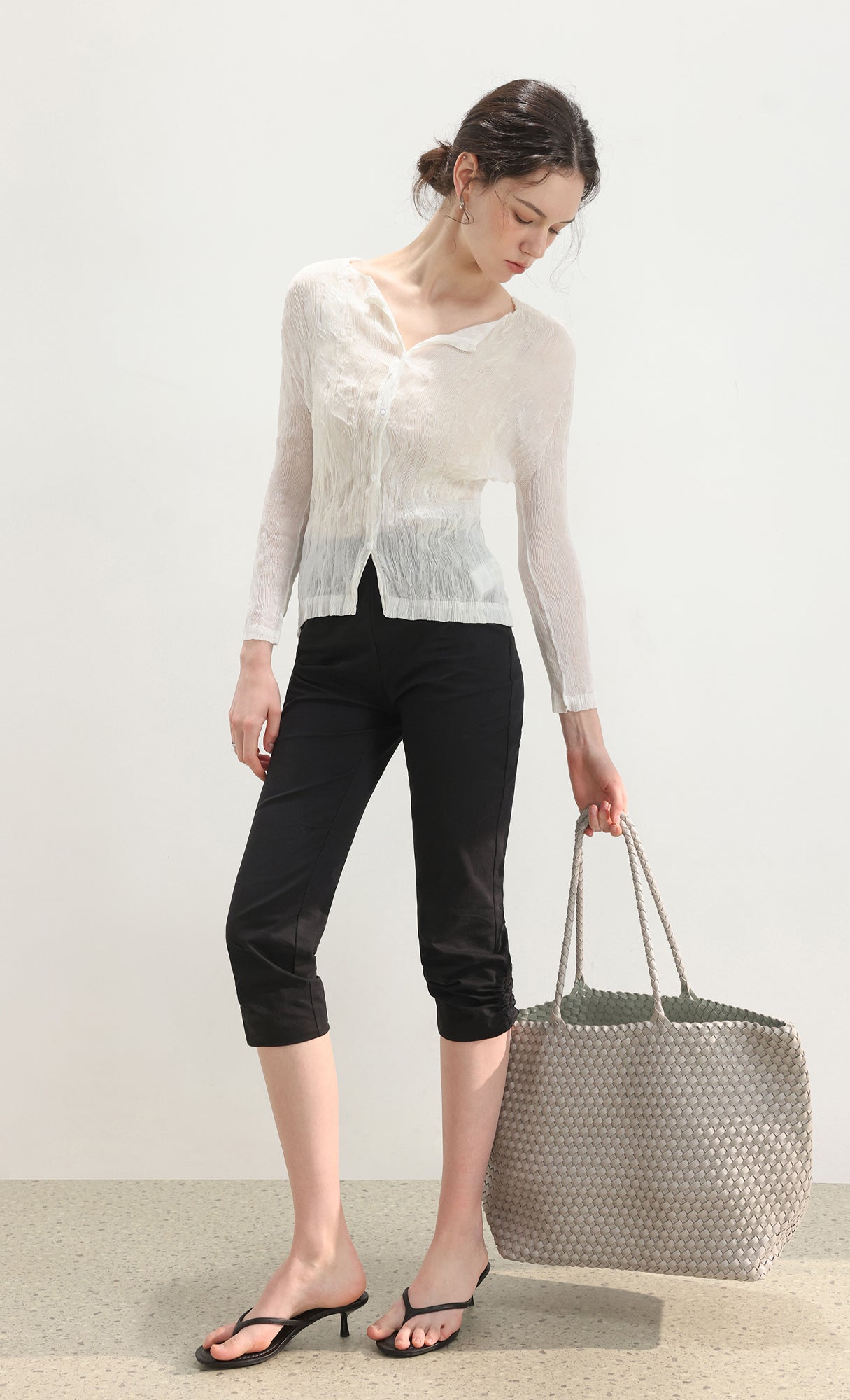 Wane crinkle pleated shirt_ivory